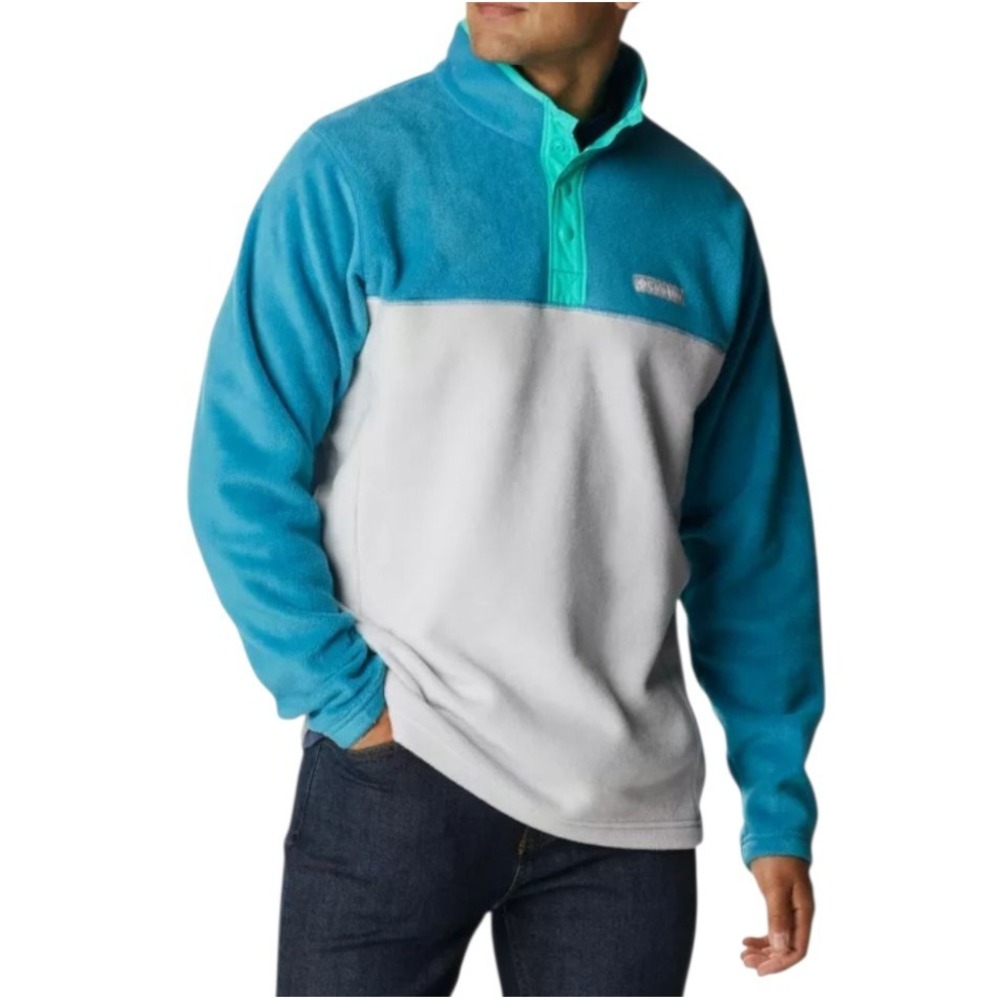 Columbia Men's Fleece Jacket M Nimbus Gray, Electric Turqu Half Snap Mock Neck - Picture 2 of 9